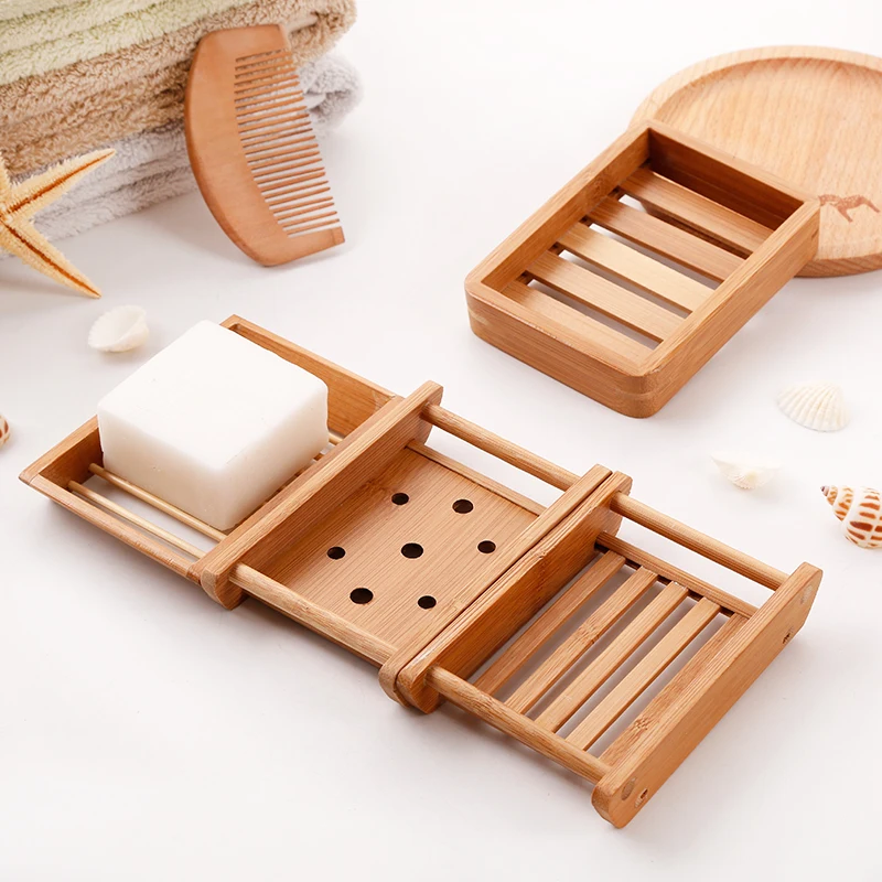 Portable Soap Dishes Creative simple bamboo wood manual drain soap box soap tray bathroom toilet Japanese wooden soap box