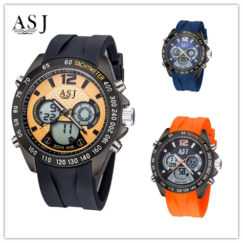

ASJ Brand Dual Display Watches Men Casual & Fashion Dive LED Watches Sport Watch Genuine Quartz Watch Men Wrist Watches