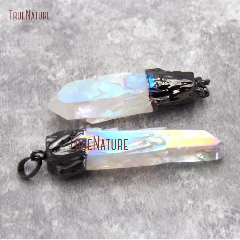 

Angel Aura Crystal Quartz Stone Pendant Gunblack Plated Pendant Healing Crystal Point PENDANT PM26926