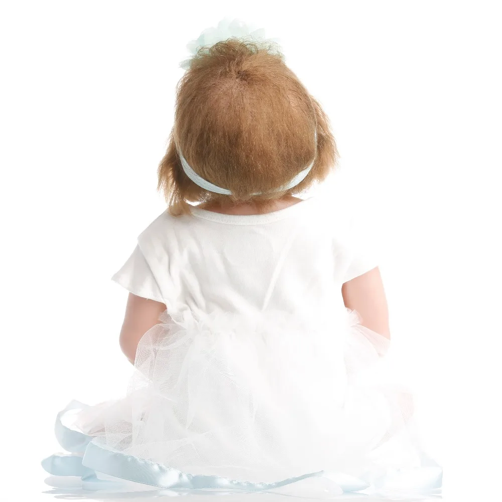 SanyDoll 22 дюйма 55 см силиконовые куклы reborn белое синее платье принцессы милая кукла