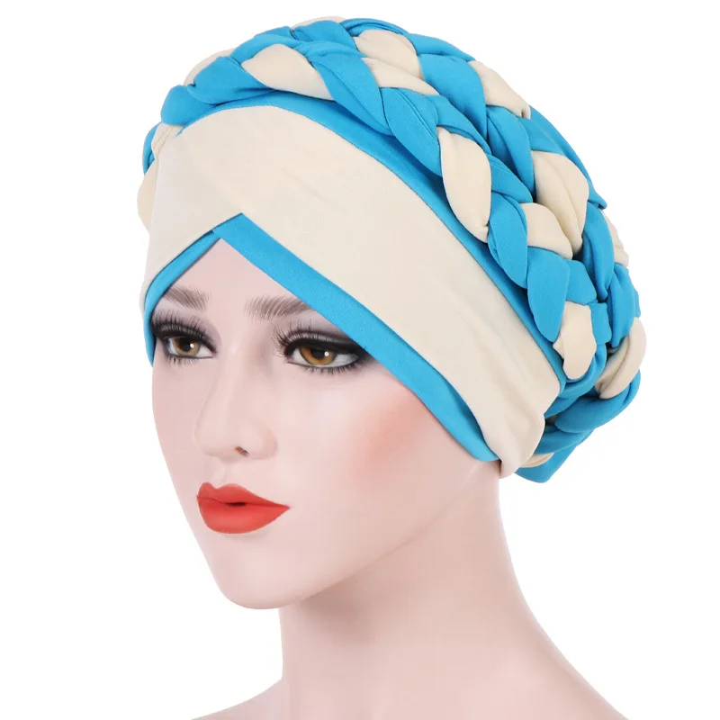 Новинка, двухцветная косичка, женская шапка, тюрбан, аксессуары для волос, индивидуальная модная бандана, женский головной убор, высокое качество, Кепка - Цвет: blue