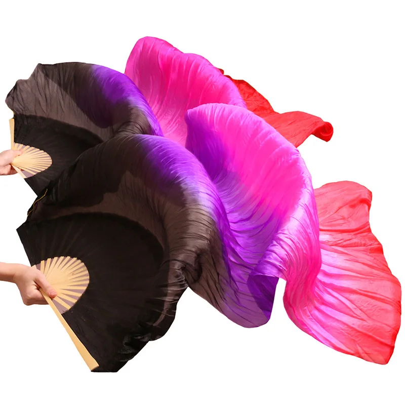 Сценические танцевальные болельщики Шелковая вуаль цветная женская вуаль для танца живота(2 шт.) черный+ красный цвет смешивания - Цвет: as picture