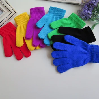 

Winter Cute Boys Girls Gloves Solid Color Finger Point Stretch Knit Mittens