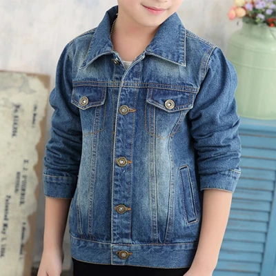 DIMUSI/Весенняя джинсовая куртка для мальчиков; осеннее однотонное джинсовое пальто для девочек; хлопковая ветровка; Верхняя одежда; детская куртка; детская одежда; BC202 - Цвет: Denim blue