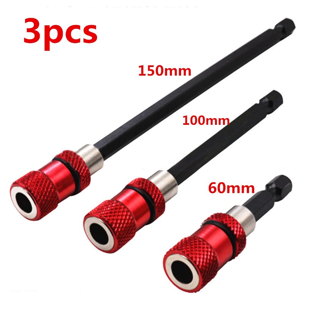 

3pcs Stainless Steel Red Magnetic Connection Post Holder Extension Bar Hex Shank Drywall Shank Magnetic Bit Durable Power Tool