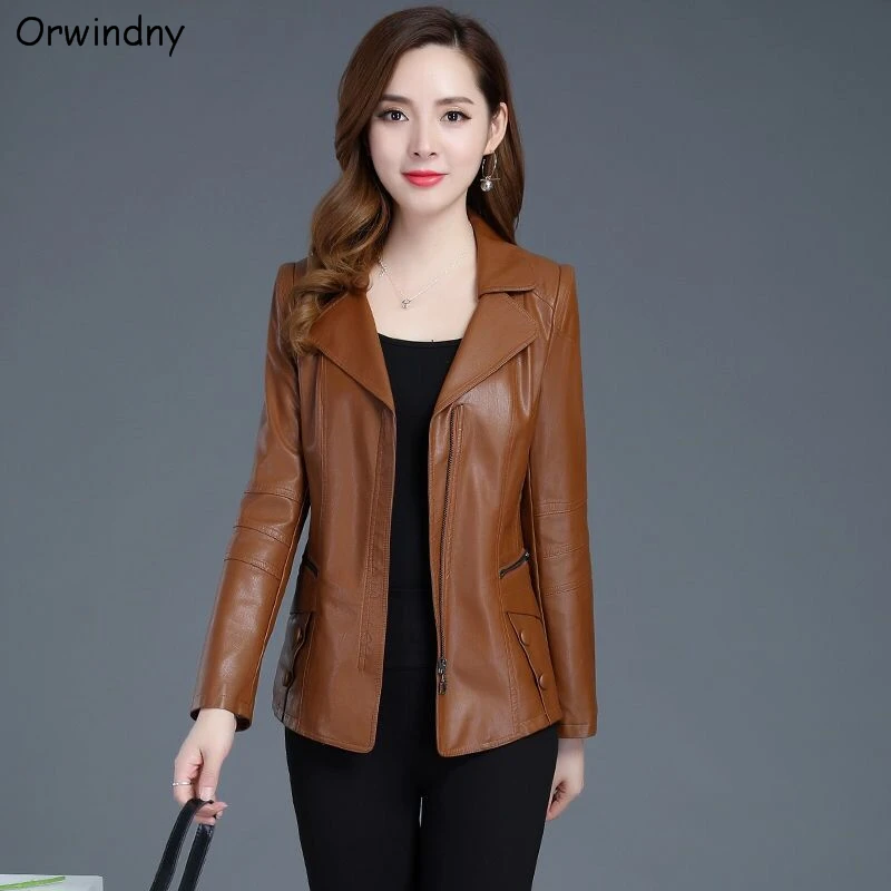 

Orwindny Leather Jacket Women Fashion Plus Size 5XL Motorcycle Coat Short Faux Leather Biker Jacket Soft Jacket Female Suede