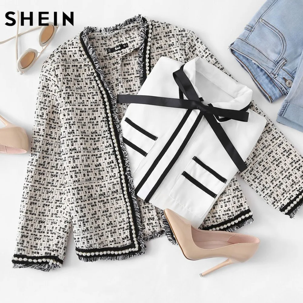 SHEIN Модный Блейзер С Бусинами Женский Осенний Элегантный Длинными Рукавами|blazer