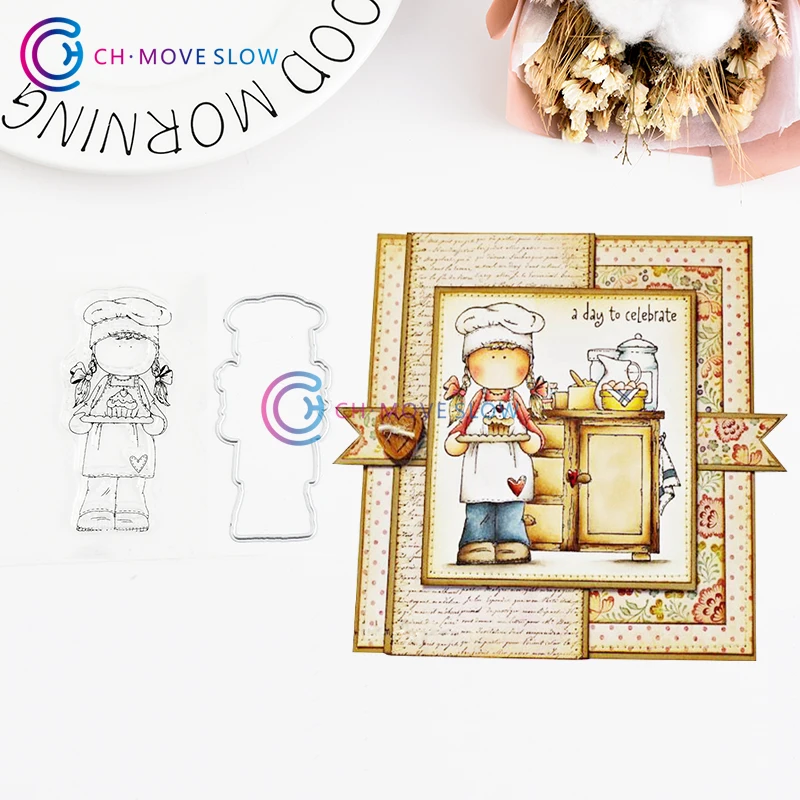 

CH Cake Girl Metal Cutting Dies and stamps DIY Scrapbooking Card Stencil Paper Craft Handmade Album Handbook Embossing