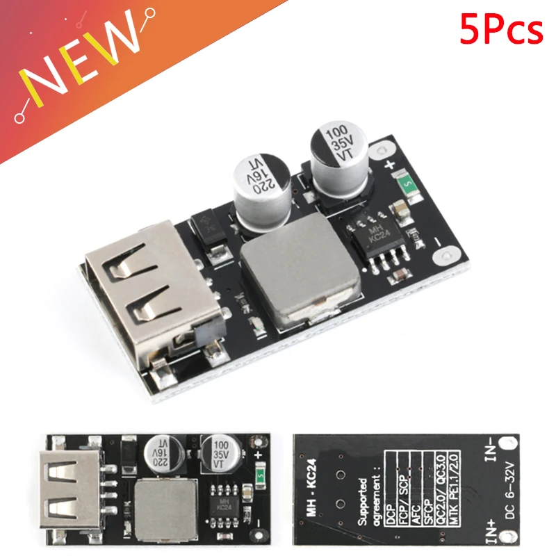 

5Pcs QC3.0 QC2.0 DC-DC Buck Converter Charging Module USB 6-32V 9V 12V 24V to Fast Quick Charger Circuit Board 3V 5V 12V