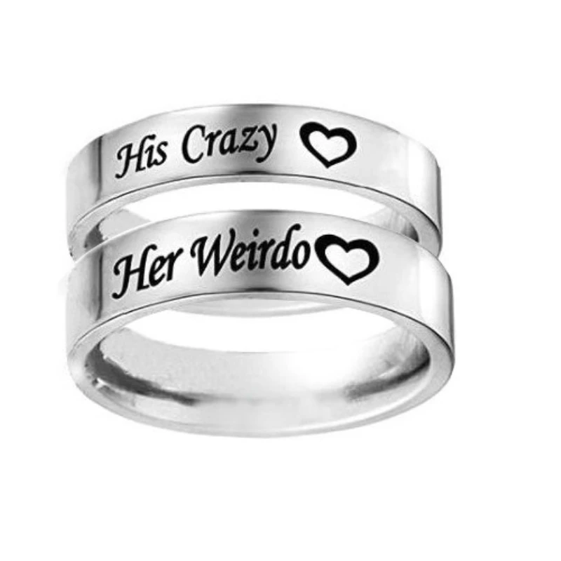 His Crazy Her Weirdo Heart Couple Lovers Ring Vintage Hot