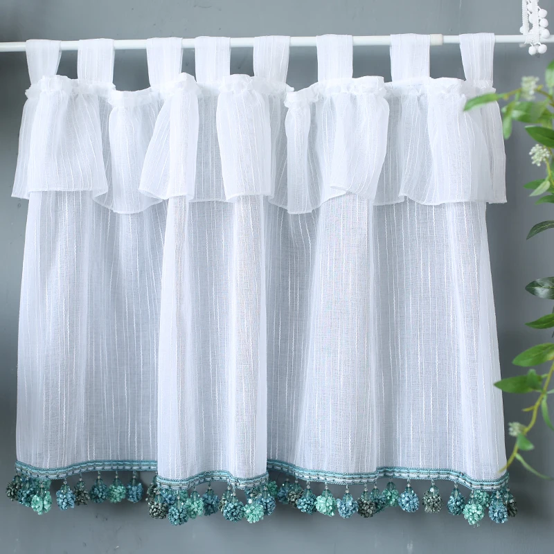 

American White Linen Yarn Lotus Leaf Lace Short Curtain For Kitchen Cabinet Door Living Room Decoration Dust Half Curtain T040#4