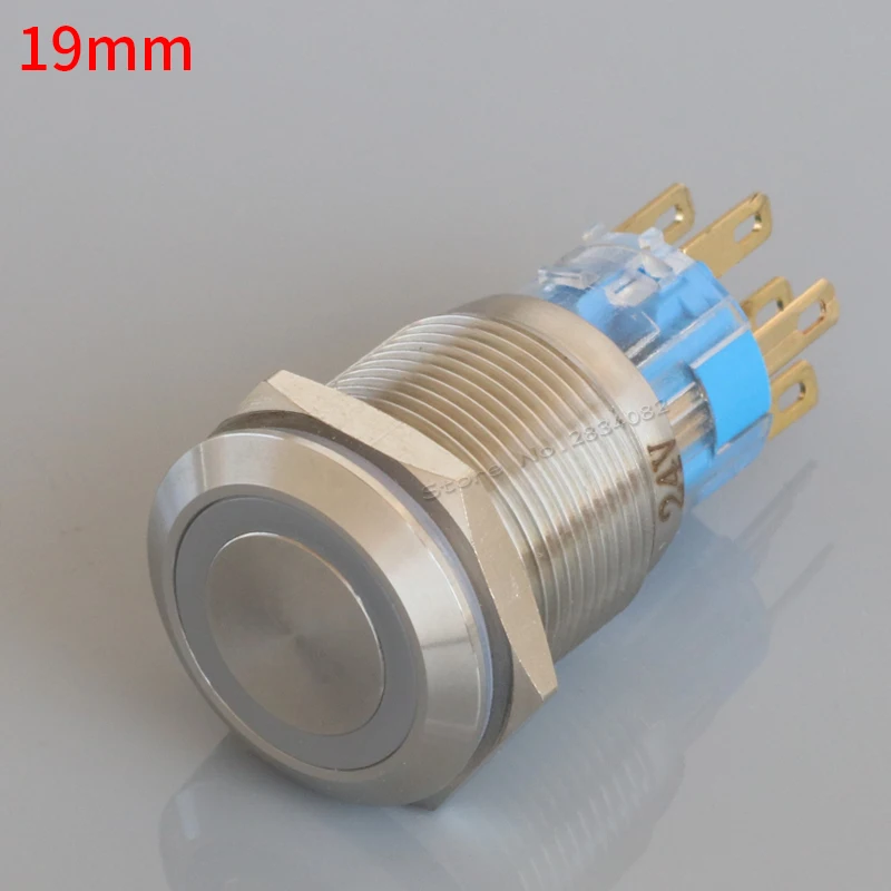 

19mm Momentary ring LED lamp light Push Button Switch S19F-22E 8 pin 2NO2NC metal self reset