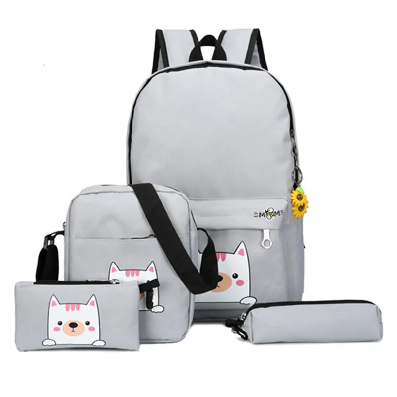 

4 pcs/set High Quality Canvas School Bag Fashion School Backpack for Teenagers Girls schoolbags kid backpacks mochila escolar
