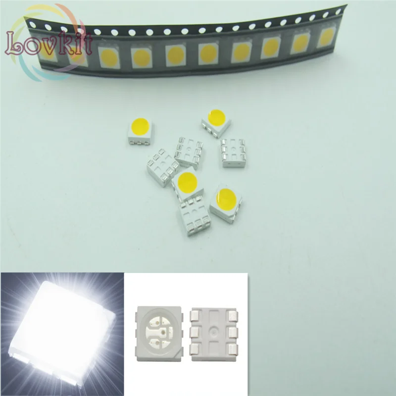 2020 100PCS SMD SMT 5050 PLCC-6 3-CHIPS LED White Light Emitting Diodes Chip