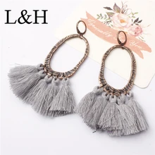 L&H New Women Charm Long Tassel Earrings Bohemia Vintage Round Drop Earrings For Women 2018 Fashion Boho Ear Pendant Jewelry 2018 summer new india golden jhumki earrings bohemia blue tassel earrings hippy charm fake beach travel jewelry