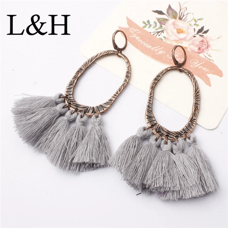L & H новые женские очаровательные длинные серьги с бахромой Бохо винтажные