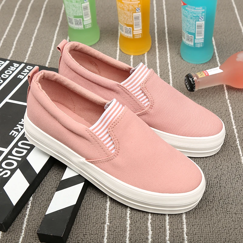 

Pink One Foot Solid Color Sponge Cake Thick Bottom Shoe Cover Foot Canvas Shoes Female Lazy Shoes