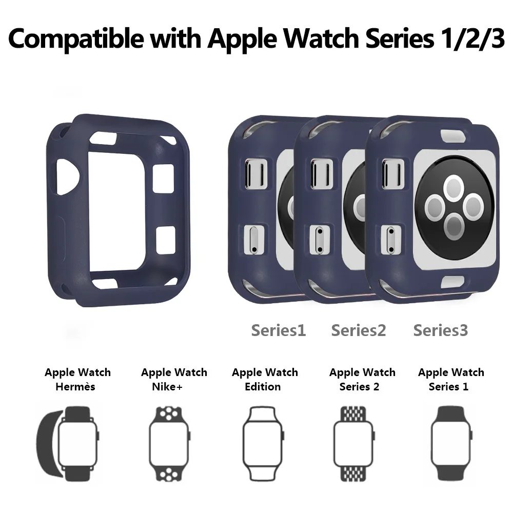 Silicone Shell For Apple watch case 38mm/42mm Full Frame Cover Protective Soft Rubber Case For iWatch series 1 2 3 Silicone Shell For Apple watch case 38mm/42mm Full Frame Cover Protective Soft Rubber Case For iWatch series 1 2 3