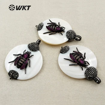 

NP327 Wholesale white shell Pendant insect pattern rhinestone pave wing pendant winged insert,hexapod Jewelry insert flying bee