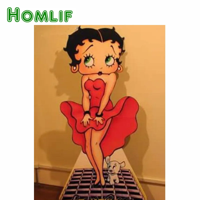 

HOMLIF Diamond Embroidery 5D DIY Square Diamond Painting Cross Stitch Cartoon Betty Boop Diamond Mosaic Kit Needlework Home Art