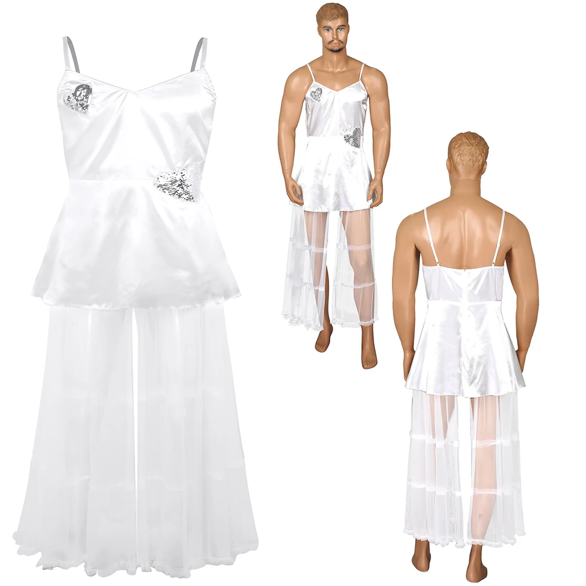 Мужчины Сисси атласное платье нарядное платье регулируемые бретельки спагетти с отделенной стороны Тюль платье невесты свадебный костюм