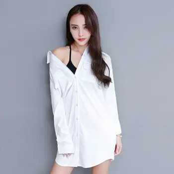 

2018 New Women White Blouse Long Sleeve Button Turn-Down Collar Blouse Casual Shirt Tops Fashion Clothes Plus Size 5XL
