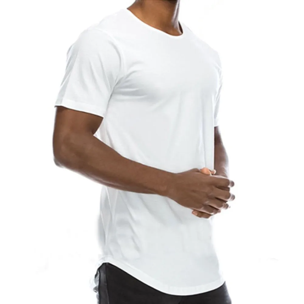 

CHAMSGEND 2018 Summer Men's Cotton Pure color Long section T-Shirt Basic Crew Neck Hip Hop Solid Slim T-shirt Drop Shipping 1M27
