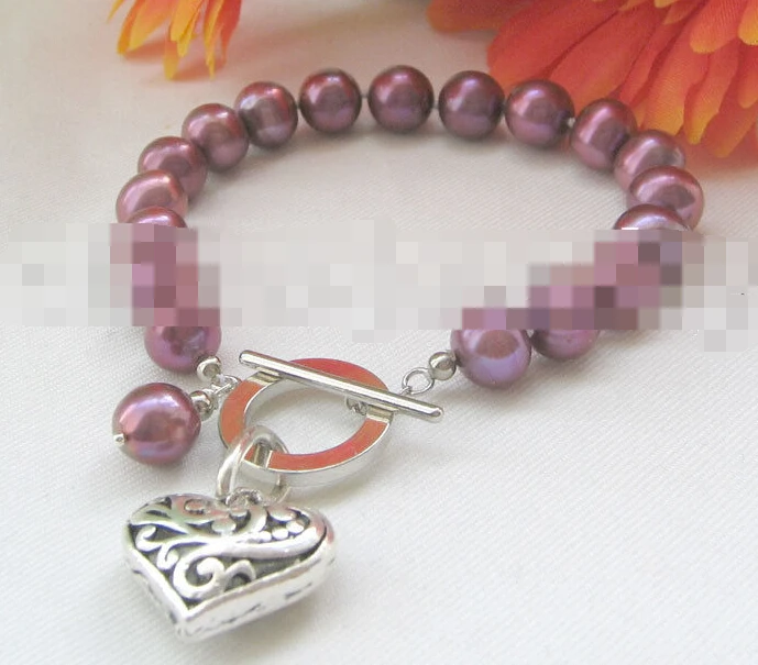 

FREE SHIPPING>>>@@ 0990 purple-red round freshwater pearl bracelet-GP clasp