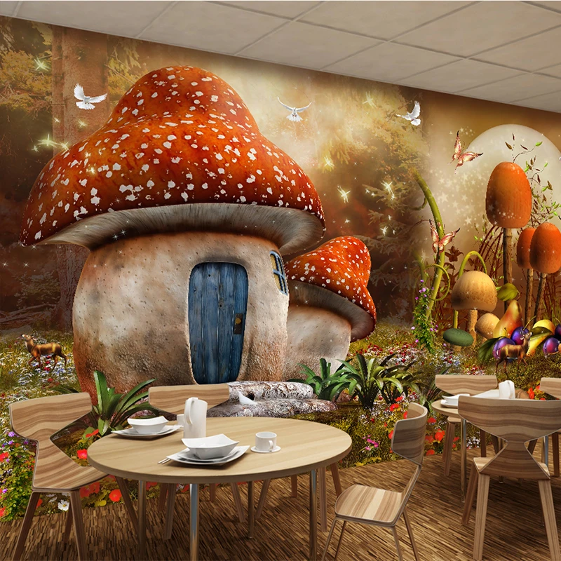 خلفية صور ثلاثية الأبعاد لغرف الأطفال خلفية كرتونية خرافية منزل فطر زخارف نباتية Custom 3d Mural Wallpaper Mural Wallpaperwallpaper 3d Aliexpress