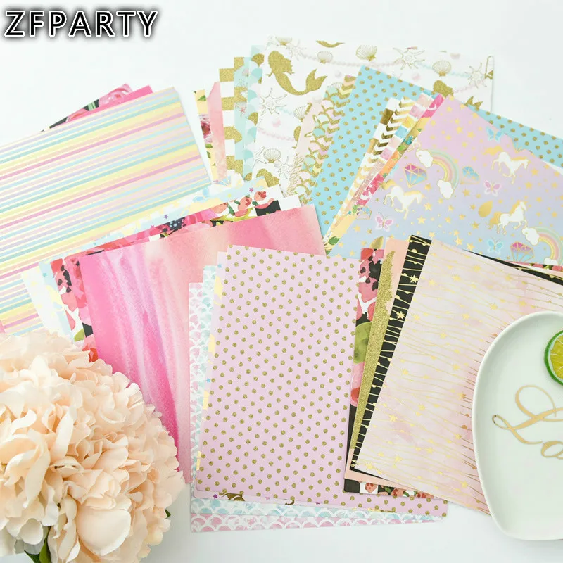 Billig ZFPARTY 30 stücke einseitige Gedruckte UV Gold Pulver Schöne Muster Kreative Papercraft Kunst Papier Handgefertigte Scrapbooking Kit Set
