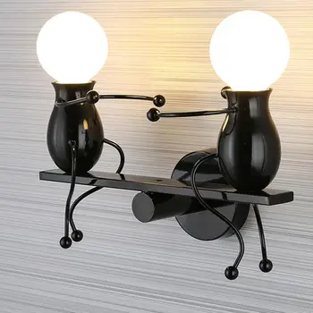 

Nordic Iron Wall Lamp LED Double Head Bedside Wall Light E27 Creative Corridor Aisle Stair Children's Room Cartoon Bedside Lamps