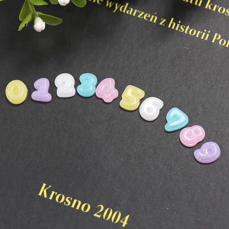 

9mm small size 60pcs birthday party Decorative Craft Cute Arabic numerals 0 to 9 DIY Miniature Artificial Resin Cabochons