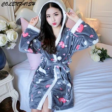 Мультяшная Милая шапка, утолщенные ночные рубашки, зимний халат, женские пижамы, банный фланелевый теплый халат, одежда для сна, женские халаты, коралловый бархат