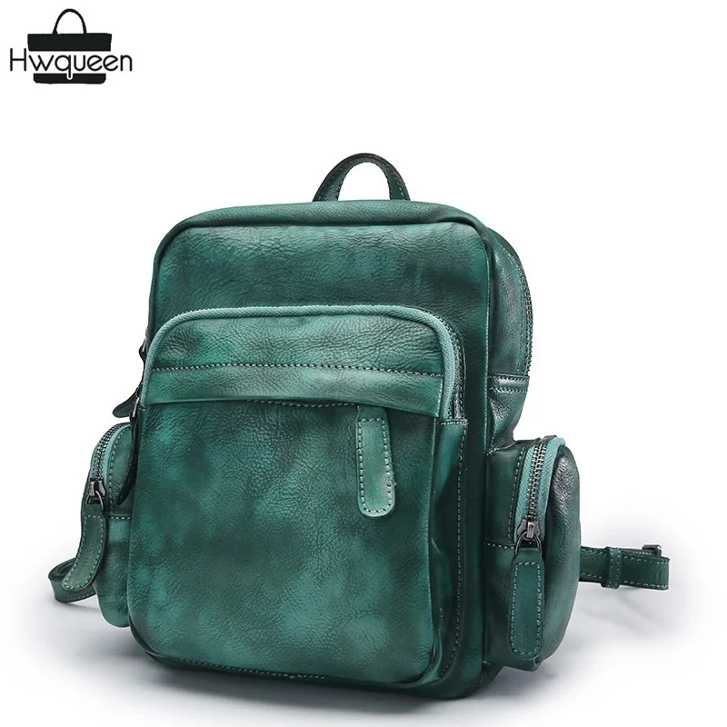 

Vintage Designer Genuine Cow Leather Ladies Small Backpack Natural Cowhide Women's Solid Bag Backpack Girls Zipper Back Pack