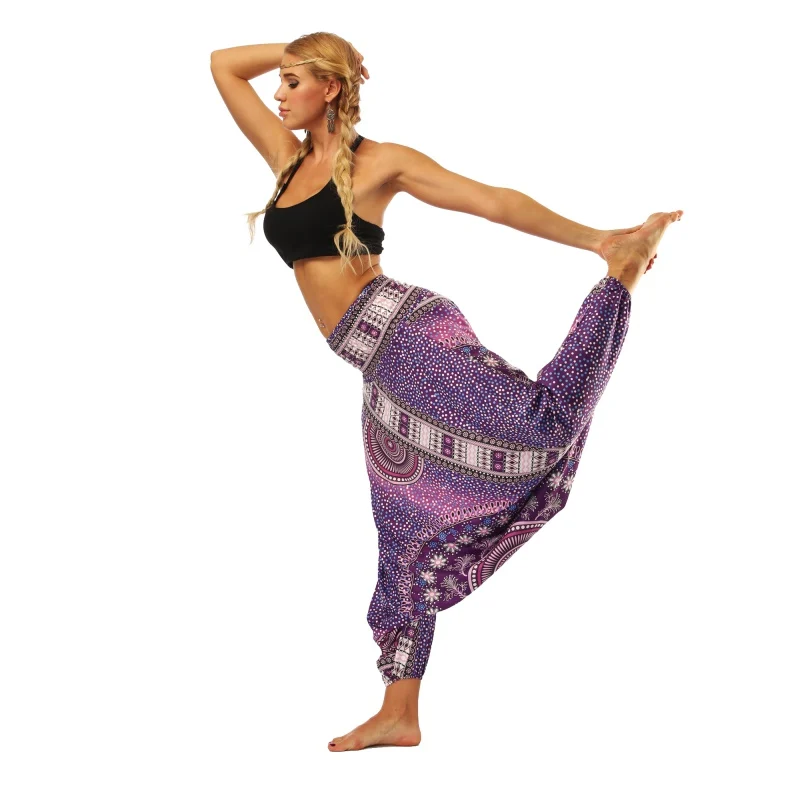 

Yoga Pants Women Printed Polyester Breathable Wide Bloomers Loose Trousers Dance Apparel Clothing New