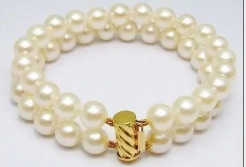 

JAPANESE AKOYA 2 ROW 9-10MM WHITE PEARL BRACELET 14KGP SOLID GOLD MARKED 7.5-