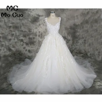 

Elegant 2018 V-Neck Wedding Dresses Bridal Gowns Appliques Beaded Organza vestido de noiva Wedding Dress 100% Real