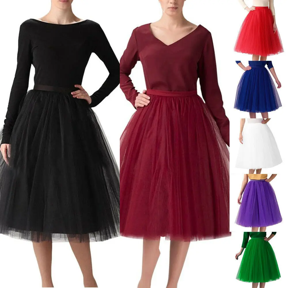 

Womens High Quality Solid Pleated Gauze Knee Length Adult Tutu Dancing Skirt Petticoat
