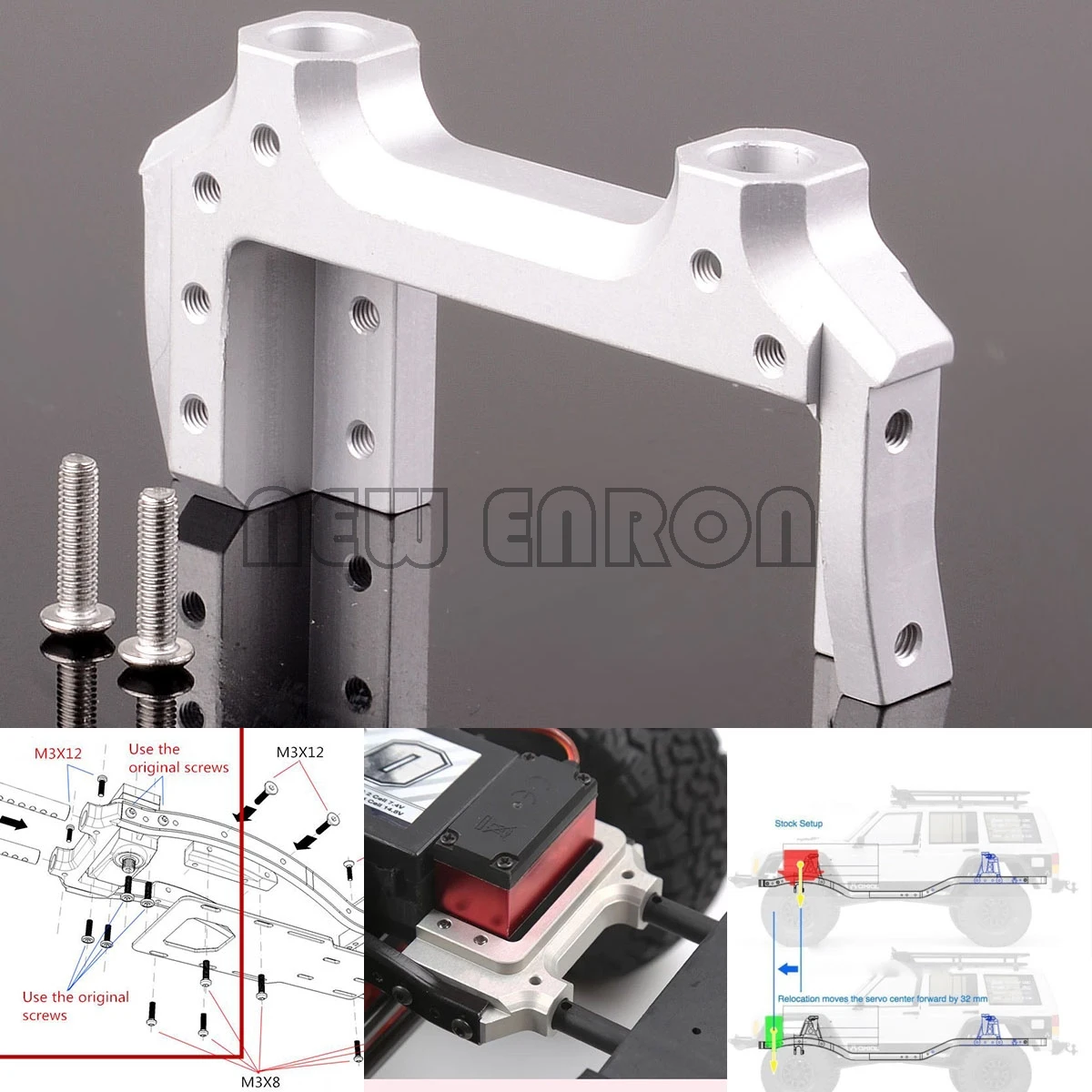 

NEW ENRON 1:10 Aluminum Servo Relocation & Bumper Mount SCX2024N FOR RC 1/10 AXIAL SCX10 II 90046 90047