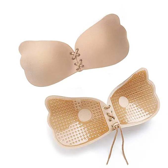 

Women's All Size A to J Self Adhesive Backless Invisible Silicone Push Up Strapless Stick Bra with Drawstring