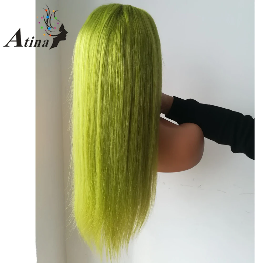 Зеленый прямой цвет парик Ombre Glueless синтетические волосы на кружеве человеческие