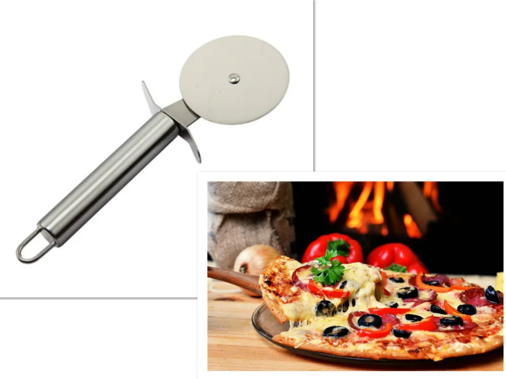 

Stainless Steel Pizza Cutter Round Wheel Roller Cake Knife With Finger Protection Kitchen Tools