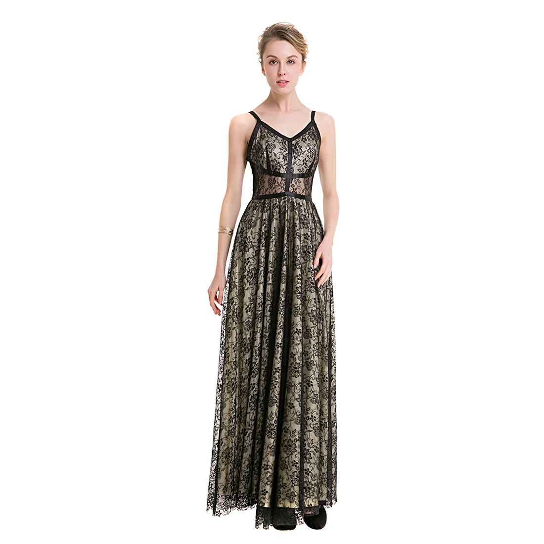 TFGS Original Design Vintage Black Organza Long Dress Spaghetti Strap V Neck Print Elegant Women Dress