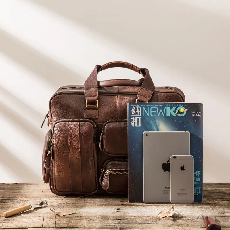 AETOO Original retro multifunctional oil skin briefcase male bag leather business bag men's shoulder bag