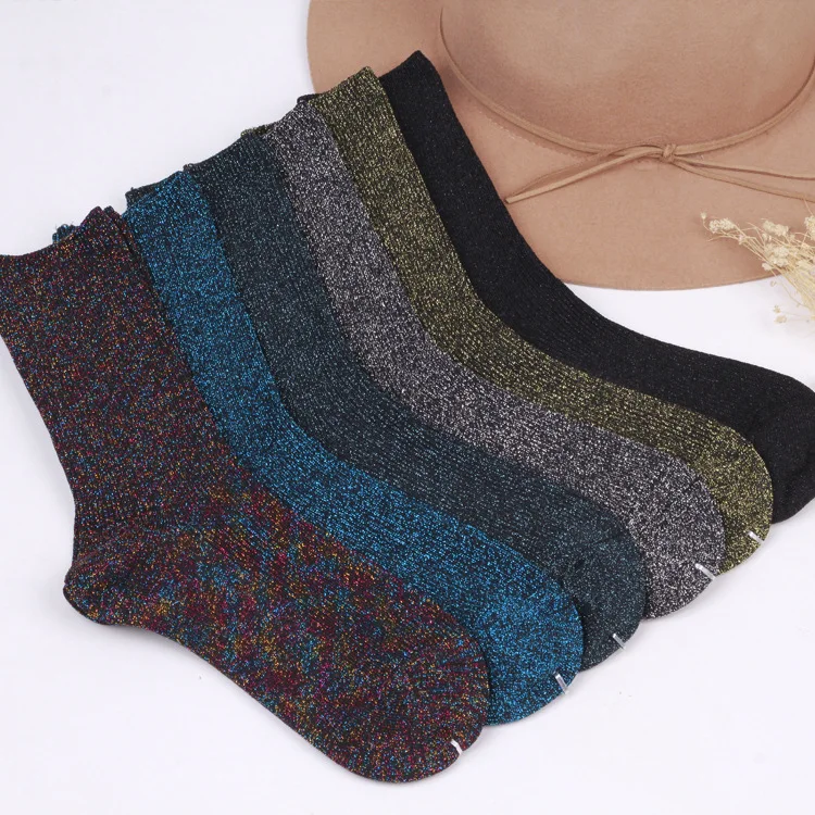 2017 women's socks original design high end silver thread knitting