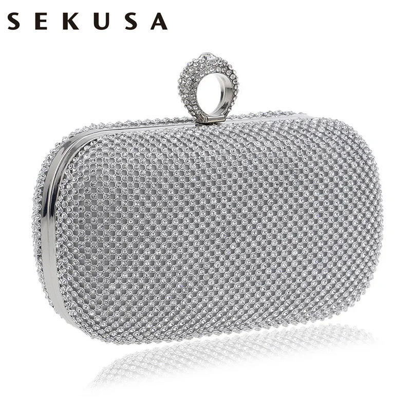 SEKUSA يدّ حقائب سهرى الماس رصع مساء حقيبة مع سلسلة حقيبة كتف المرأة حقائب محافظ مساء حقيبة لحفل الزفاف
