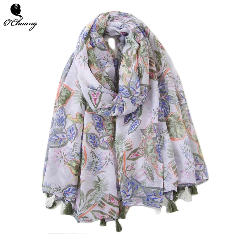 O CHUANG Summer Viscose Scarf Women Florals Print 180*90cm Long Soft