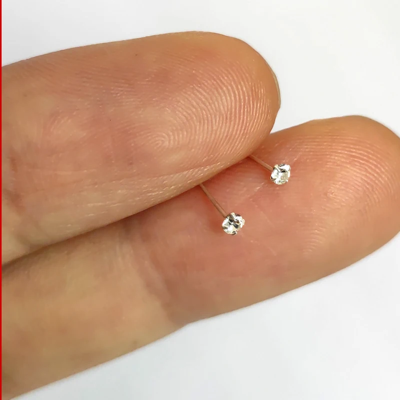 925 Sterling Silver 2mm Clear Crystal nose Stud Nose Piercing Pin body jewelry 20pcs/pack 5
