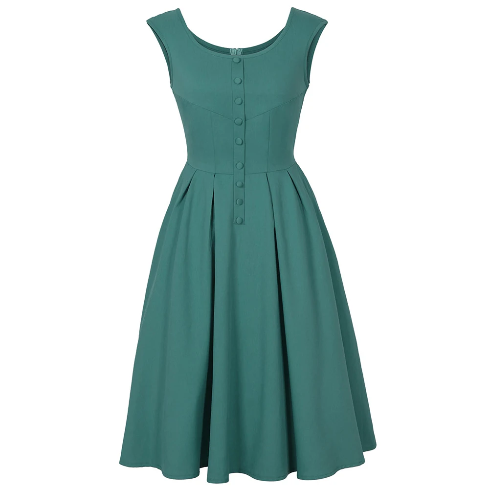 Yunicus Womens 1950's Vintage Scoop Neck Swing Dress Teal