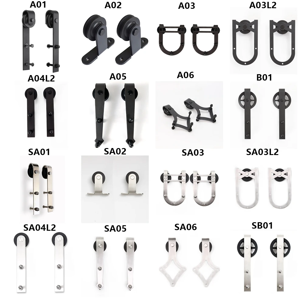 Черная углеродистая сталь и матовая нержавеющая сталь сарай раздвижные деревянные межкомнатные двери вешалка ролик